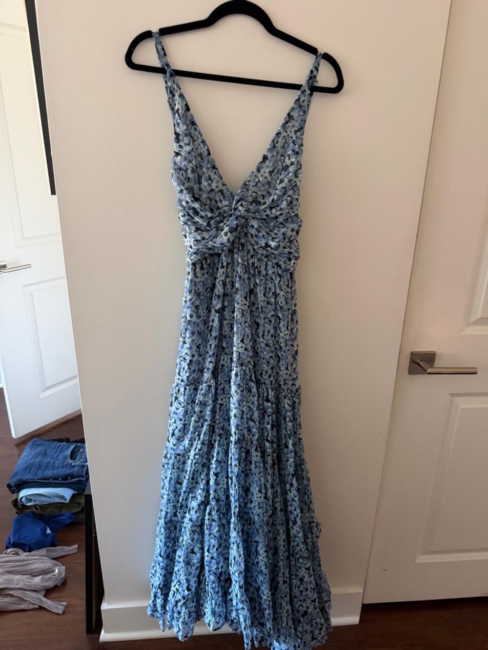 Sabina Musayev Light Blue Floral V-Neck Maxi Dress